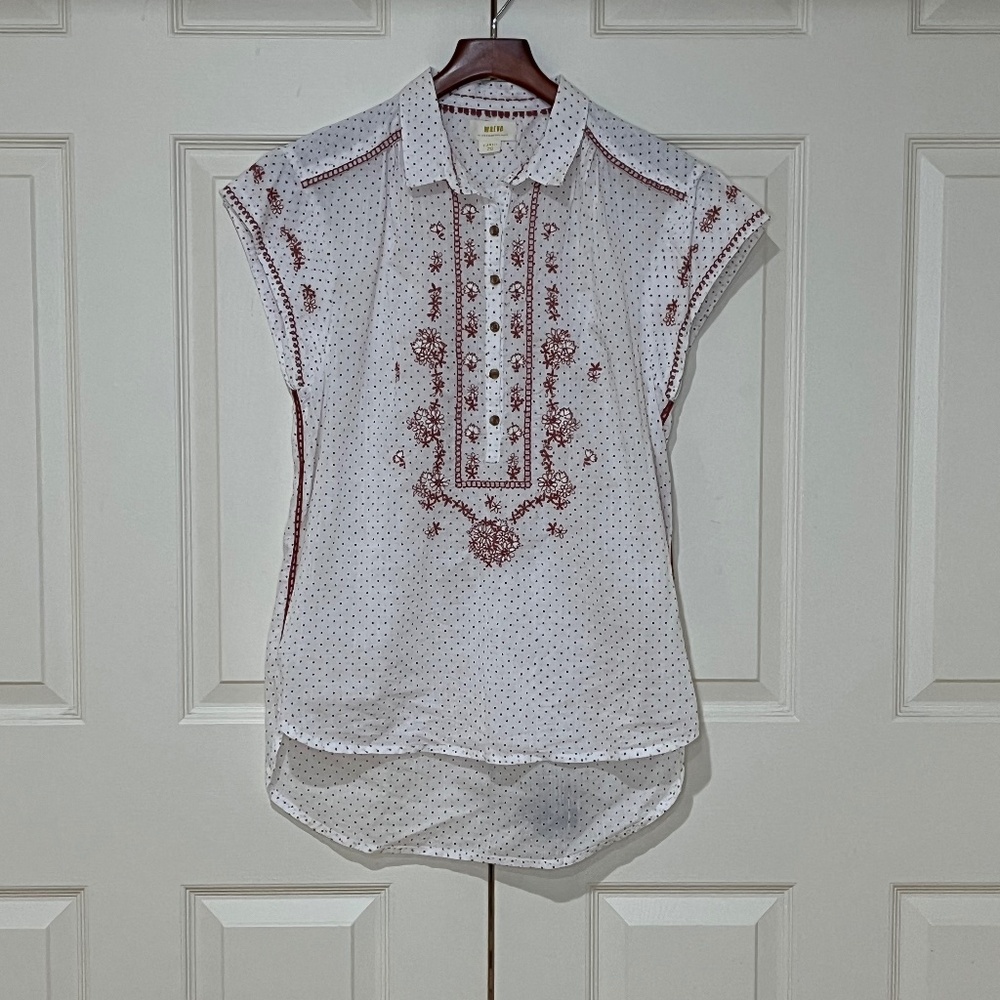 Anthropologie Maeve Embroidered Shirt X-Small